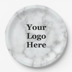 Business Your Logo Faux White Marmer Papieren Bordje