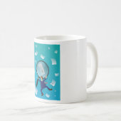 Businessman Giant Magnifying Glass Flying Papers Koffiemok (Voorkant rechts)