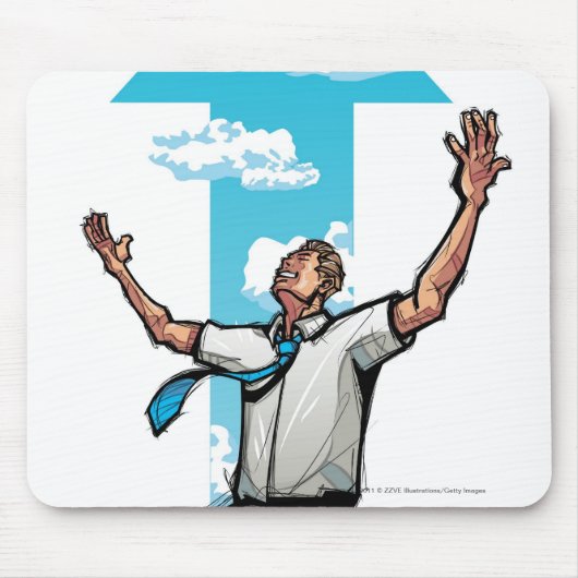 Businessman knielen, pijltje op de achtergrond muismat (Voorkant)