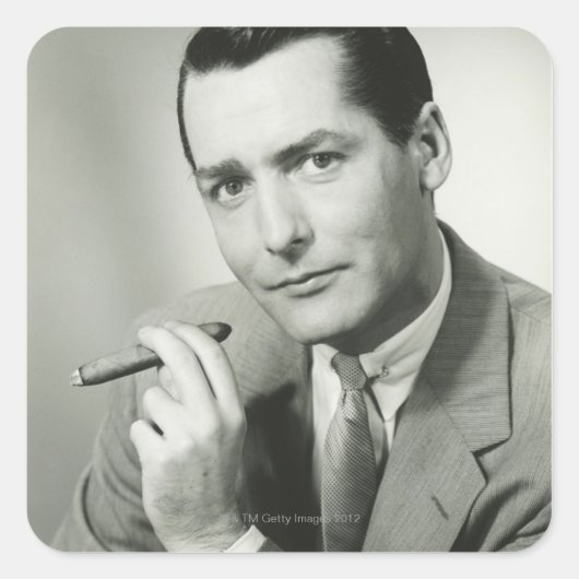 Businessman Smoking Cigar Vierkante Sticker (Voorkant)