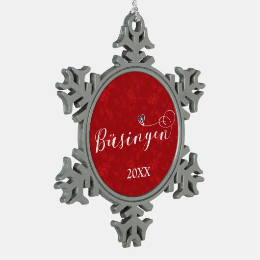 Büsingen Flag Heart, Büsingen am Hochrhein Tin Sneeuwvlok Ornament (Links)