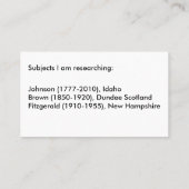 Buskaart - Genealogieonderzoek Visitekaartje (Achterkant)