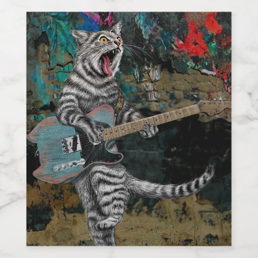 Buskers de gitaar kat wijn etiket (Enkel label)