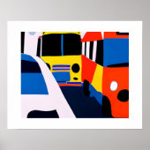 Bussen en auto's in primaire kleuren Afdrukken Poster (Voorkant)