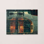 Busstop en eenzame passagier in de regenachtige st legpuzzel (Horizontaal)