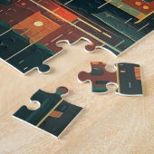 Busstop en eenzame passagier in de regenachtige st legpuzzel (Zijkant)