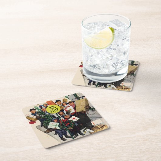 Busstop voor Kerstmis Kartonnen Onderzetters (Insitu)