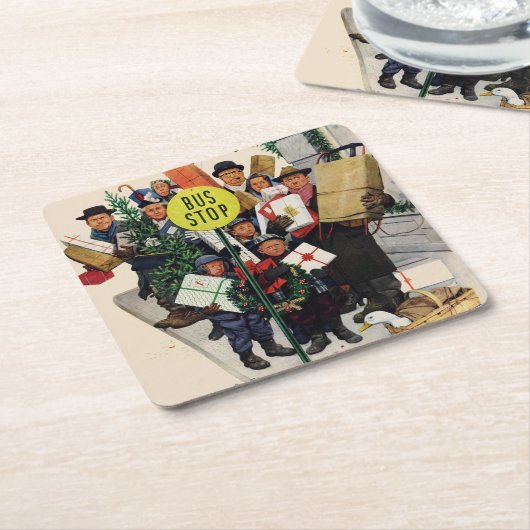 Busstop voor Kerstmis Kartonnen Onderzetters (Schuin)