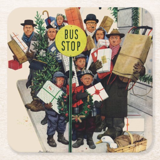 Busstop voor Kerstmis Kartonnen Onderzetters (Voorkant)