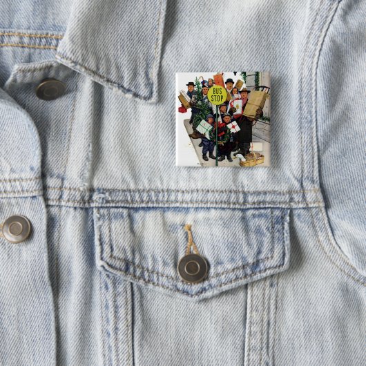 Busstop voor Kerstmis Vierkante Button 5,1 Cm (In situ)