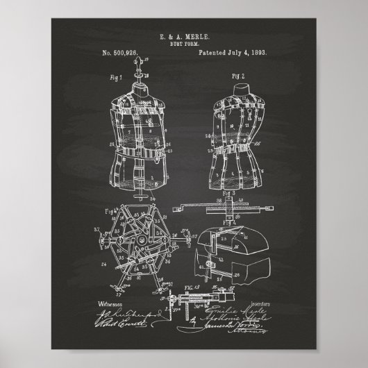 Bust Form 1893 Patent Art Chalkboard Poster (Voorkant)