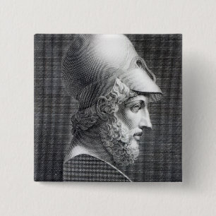 Bust van Pericles, gegraveerd door Giuseppe Cozzi Vierkante Button 5,1 Cm