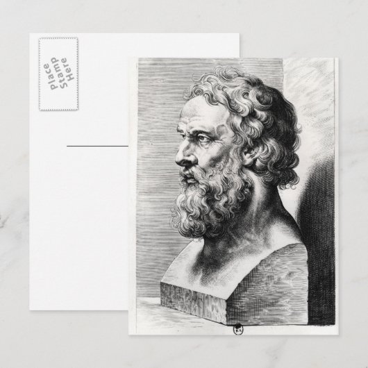 Bust van Plato gegraveerd door Lucas Emil Briefkaart (Voorkant / Achterkant)