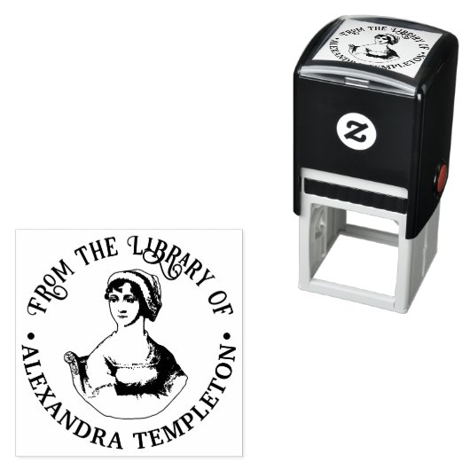 Buste van schrijfster Jane Austen Bibliotheek Boek Zelfinktende Stempel (In situ)