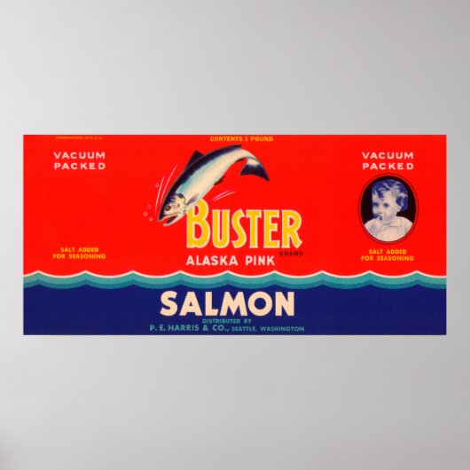 Buster Brand Salmon Label- Seattle, WA Poster (Voorkant)