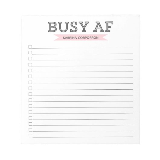 Busy AF | Trendy Modern Typografie | Roze dozen Notitieblok (Voorkant)