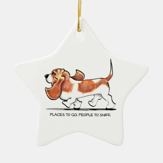 Busy Basset Hound Keramisch Ornament (Voorkant)