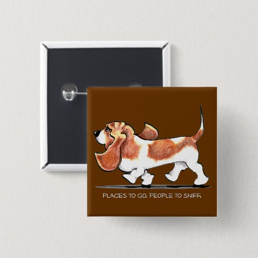Busy Basset Hound Vierkante Button 5,1 Cm (Voorkant /achterkant)