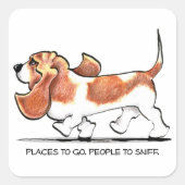 Busy Basset Hound Vierkante Sticker (Voorkant)