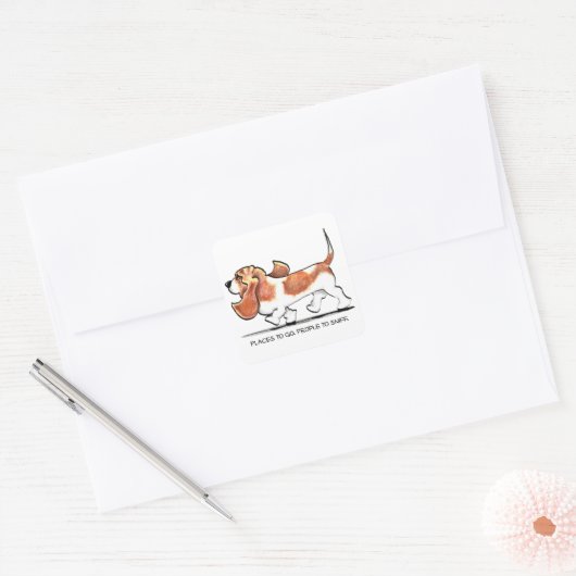 Busy Basset Hound Vierkante Sticker (Envelop)