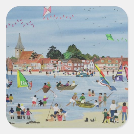 Busy Beach Vierkante Sticker (Voorkant)