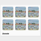 Busy Beach Vierkante Sticker (Vel)
