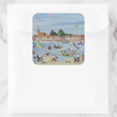 Busy Beach Vierkante Sticker (Tas)
