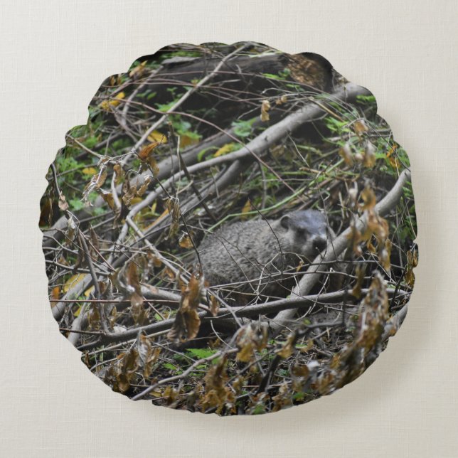 Busy Beaver Rond Kussen (Voorkant)