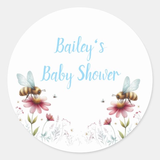 Busy Bee Baby shower naam Ronde Sticker (Voorkant)