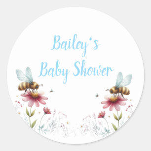 Busy Bee Baby shower naam Ronde Sticker