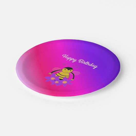 Busy Bee Birthday Papieren Bordje (Gekanteld)