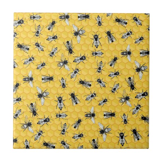 Busy Bee Colony en Honeycomb Gold Tegeltje (Voorkant)
