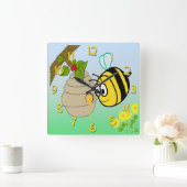Busy Bee Cute Kind Square Wall Clock Vierkante Klok (Huis)