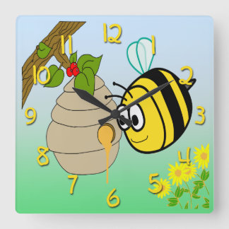 Busy Bee Cute Kind Square Wall Clock Vierkante Klok