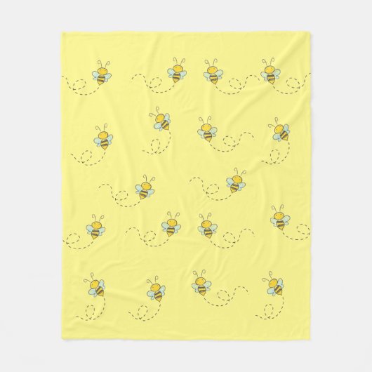 Busy Bee Cute Yellow Pattern Fleece Deken (Voorkant)