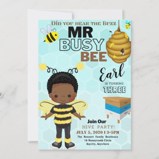 Busy Bee Difference Birthday Invitation Kaart (Voorkant)