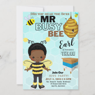 Busy Bee Difference Birthday Invitation Kaart