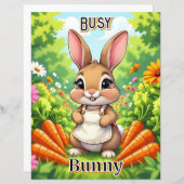 Busy Bunny | Cute Cartoon Kid's Nursery Art (Voorkant / Achterkant)