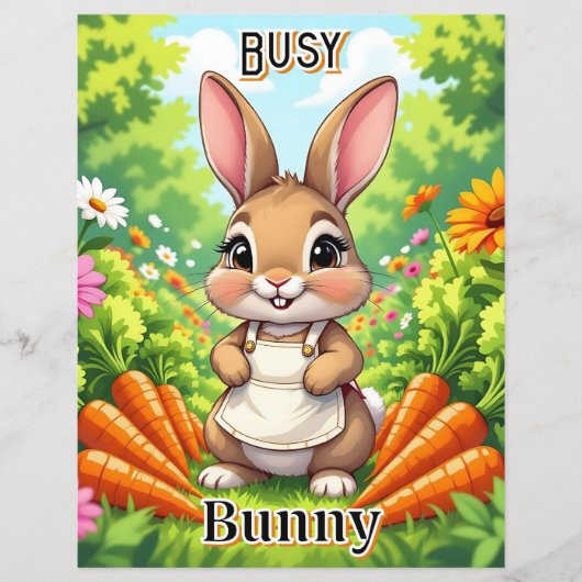 Busy Bunny | Cute Cartoon Kid's Nursery Art (Voorkant)