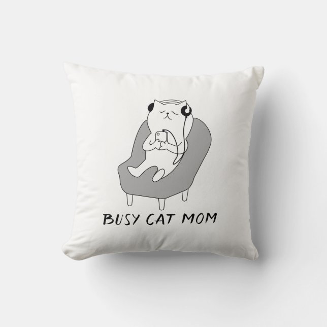 Busy Cat mama Kussen (Voorkant)