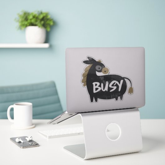 Busy donkey sticker (Laptop op bureau)