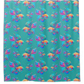Busy Fishes Cyan Douchegordijn (Voorkant)