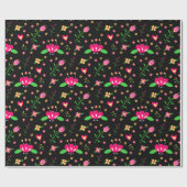 Busy Floral Pattern on Black Cadeaupapier (Vlak)