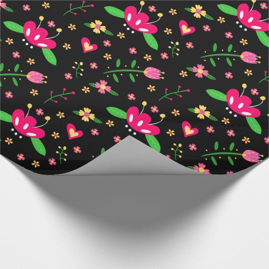 Busy Floral Pattern on Black Cadeaupapier (Hoek)