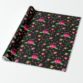 Busy Floral Pattern on Black Cadeaupapier (Uitgerold)