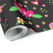 Busy Floral Pattern on Black Cadeaupapier (Rol Hoek)