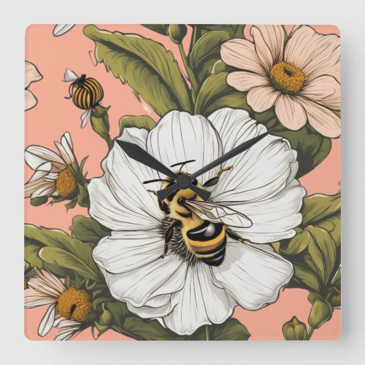 Busy gathering Pollen  Vierkante Klok (Voorkant)