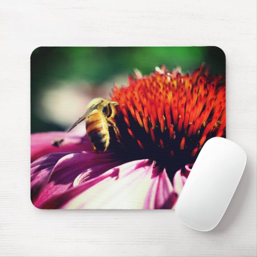 Busy Honey Bee Echinacea Flower Muismat (Met muis)