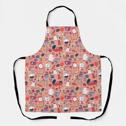 Busy Kitchen Utensils Pot Baking Bakery Pattern Schort (Voorkant)