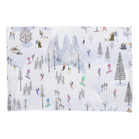 Busy Mountain Alpine Ski Village Kussensloop (Voorkant-Links)